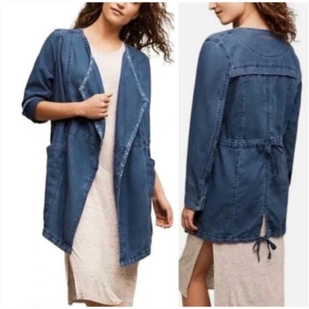 HEI HEI ANTHROPOLOGIE Linen Chambray Jacket Cascade Cardigan Open Blue Long S